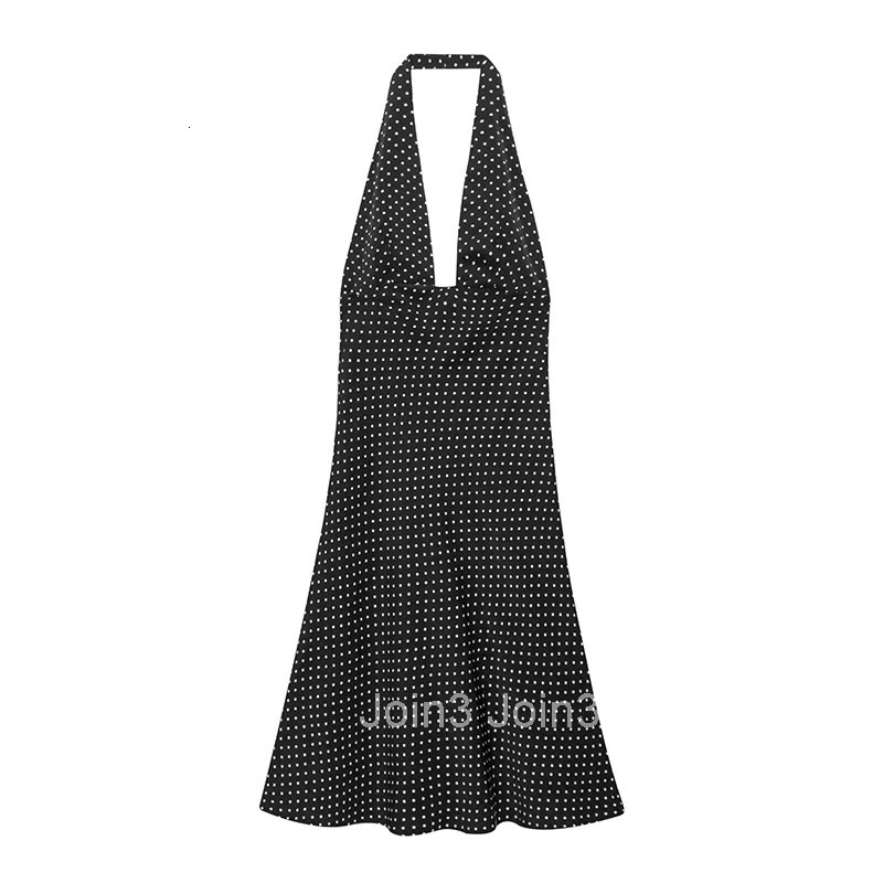 Dress Summer Womens New Chic Dot Print Slim V-Neck Hanging Neck Elegant Travel Dress Womens Street Fashion Party Dress