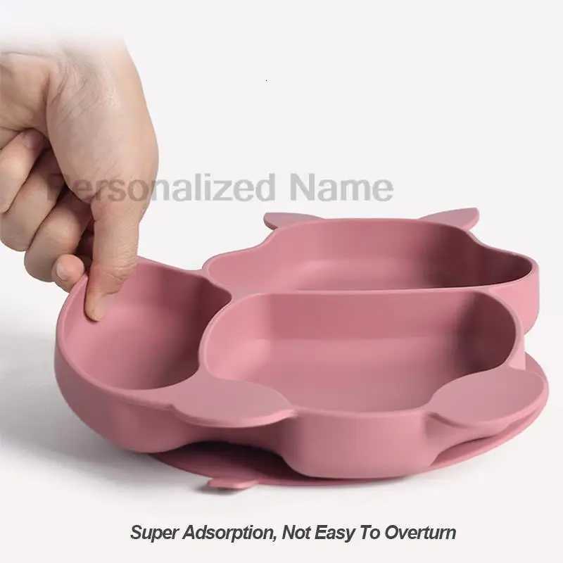 Baby Silicone Sucker Bowl Plate Cup Bibs Spoon Fork Sets Children Tableware Baby Feeding Dishes Sets Personalized Name BPA Free X250806