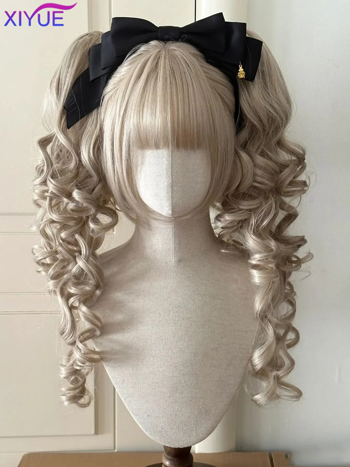 Synthetic Princess Cut Double ponytail Lolita Wig with Bangs Girl Ombre Blonde brown White gray Cosplay Halloween Harajuku wig 250805