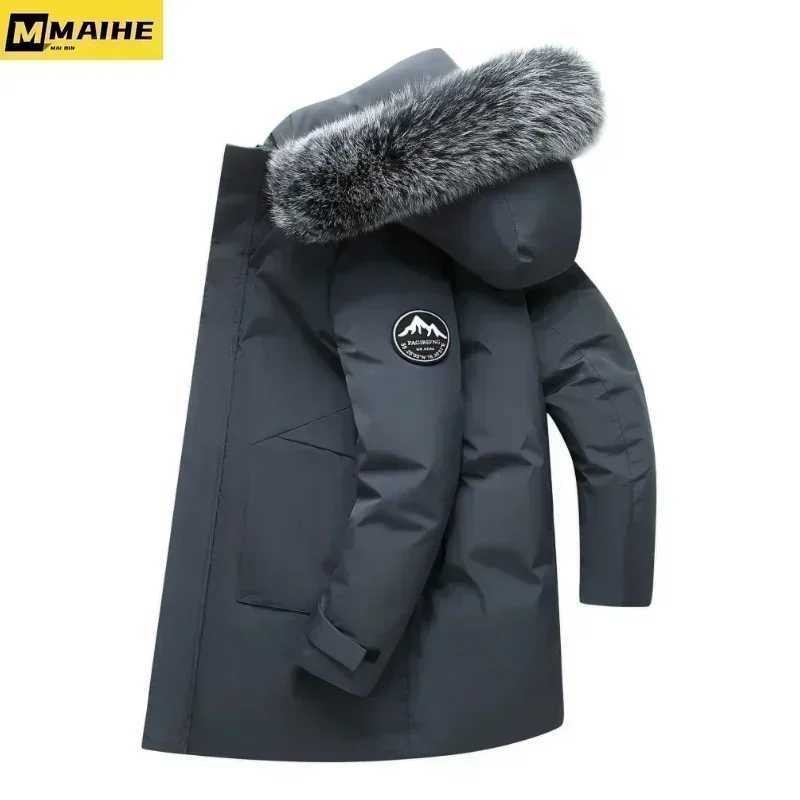 2024 Winter Long Down Jacket For Mens Brand Casual Fur Collar Hooded White Duck Down Warm Coat For Mens Clothing Winter Jacket W250806