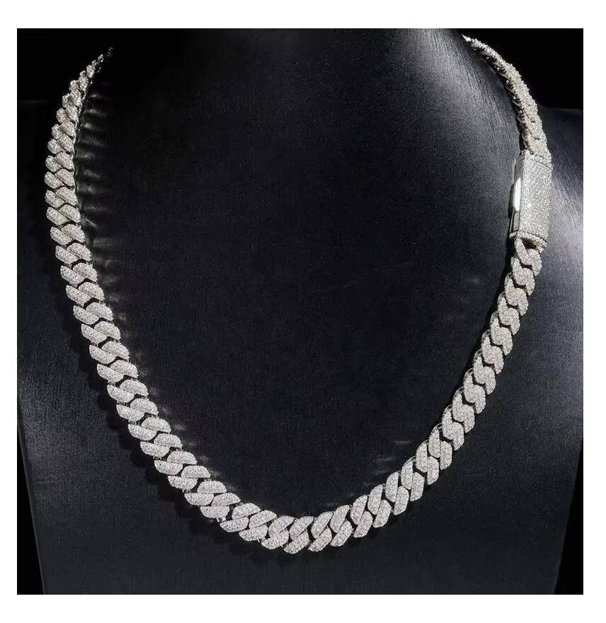 3 Rows 12mm-18mm VVS Moissanite Miami Iced Cuban Link Chain Passes Diamond Tester GRA Hip Hop 925 Silver Necklace