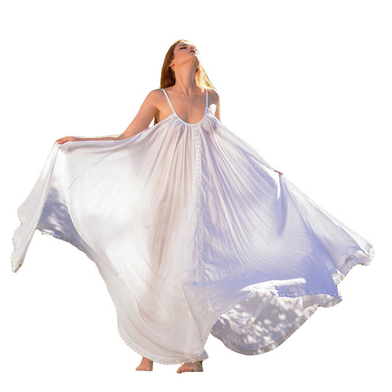 Elegant Loose Long Dress Sleeveless Spaghetti Pure Color Big Hemline Lace Edge Women's Summer Household Clothes