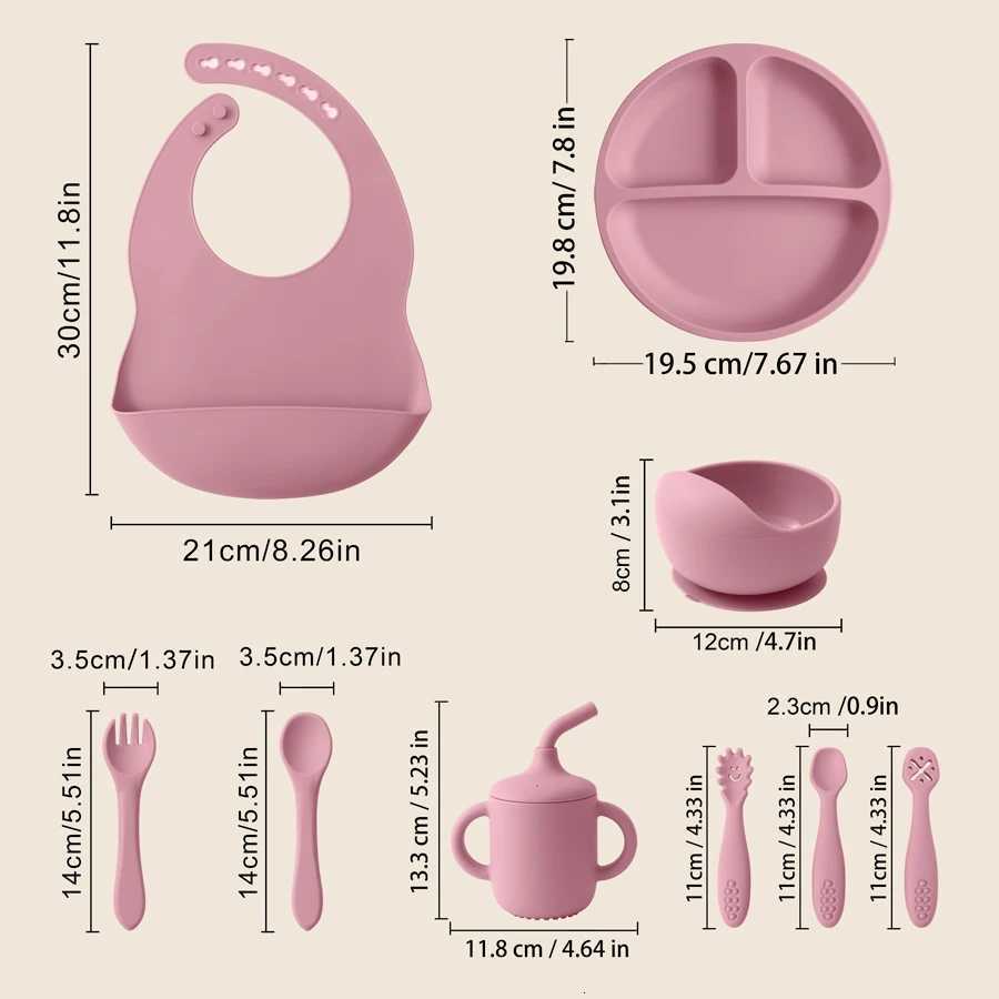 7PCS Color Kids Baby Feeding Plate Sets Suction Bowl Silicone Plate BPA Free Dinner Dishes Cups Spoon Bib Children Tableware X250806