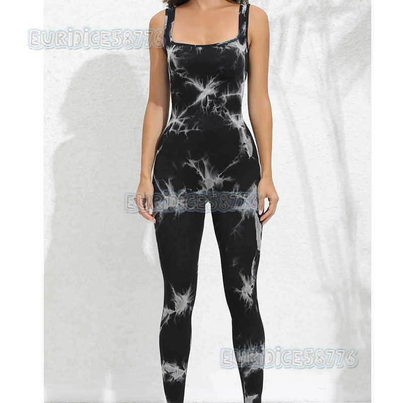 New Hot Seamless Tie-dye Womens Sleeveless Ribbed Sports Jumpsuit Yoga Sports Tank Top Jumpsuit H250806