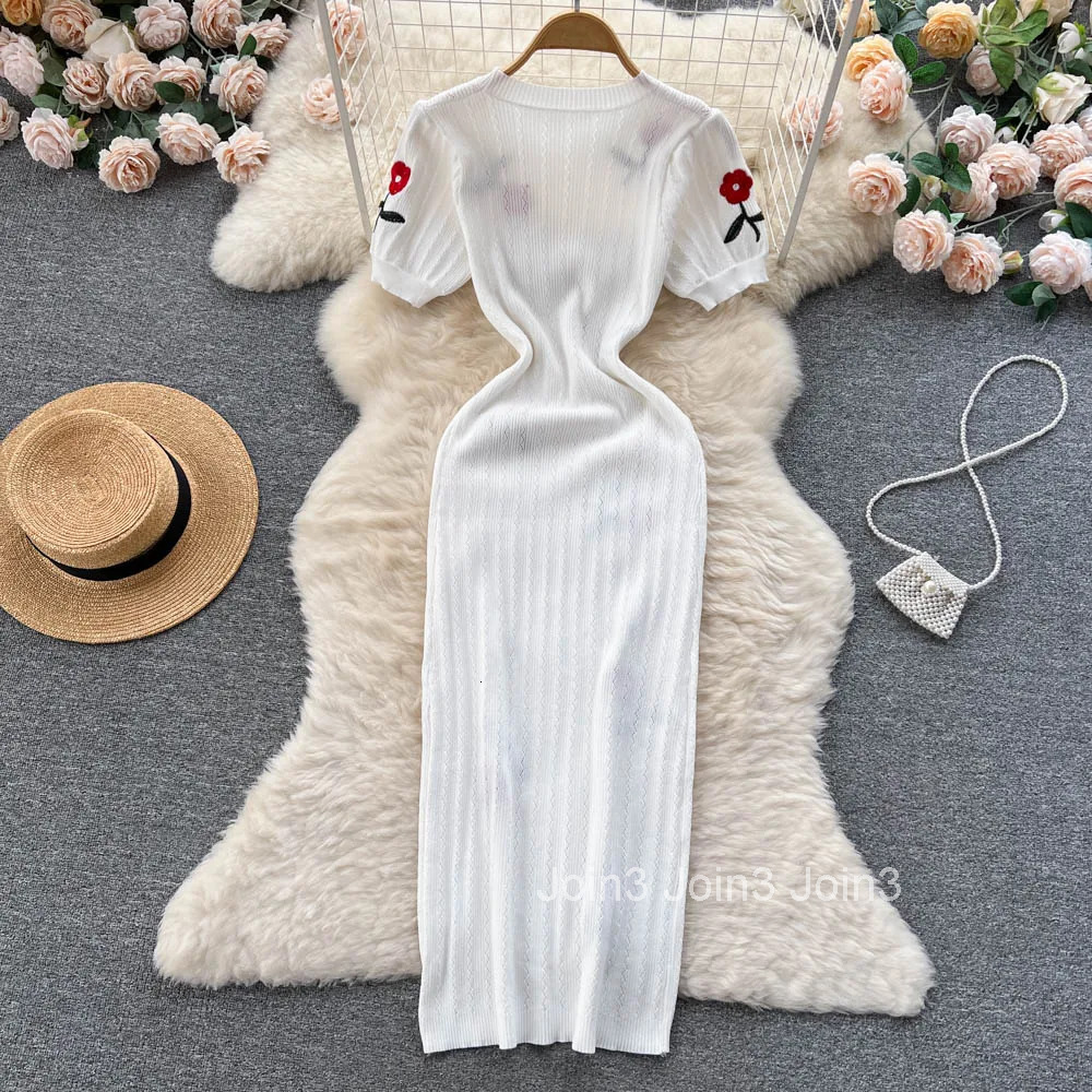 Crochet Dresses Knit Cut Out Dress Jurk Dames Beach Dresses for Women Short Sleevel Female Vestidos Mujer Maxi Long Dress