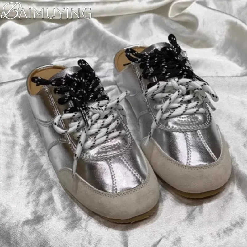 2025 Trend Casual Sneakers Women Slippers Lace Up Mules Shoes Flat Sandals Brand Sport Design Running Slides Womens Shoes M250806