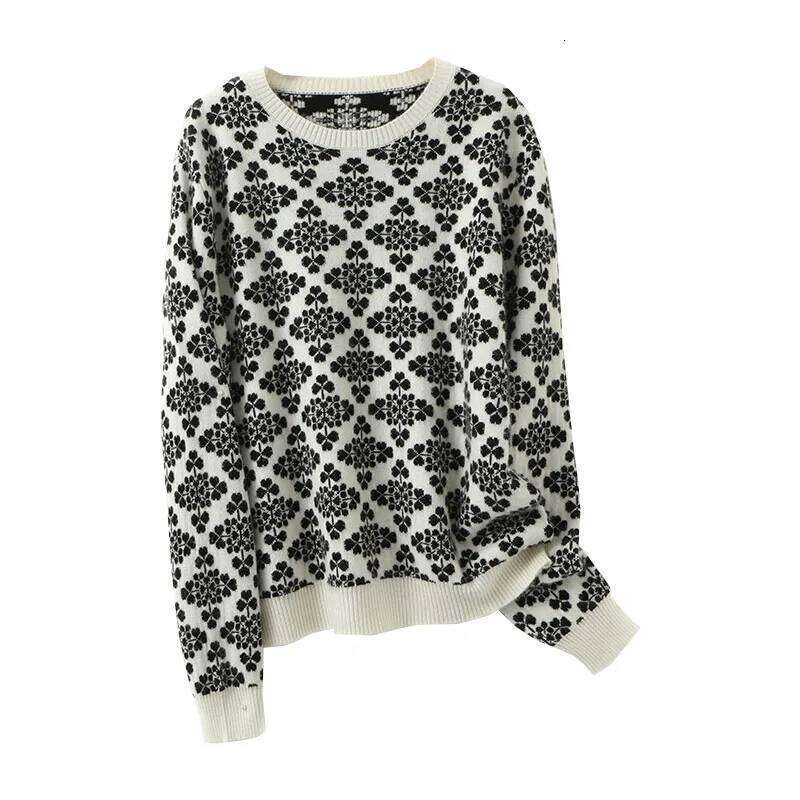 2022 Snowflake Autumn Winter New Pure Cashmere Ladies Thick Jacquard Loose Round Neck Sweater To Keep Warm 250806