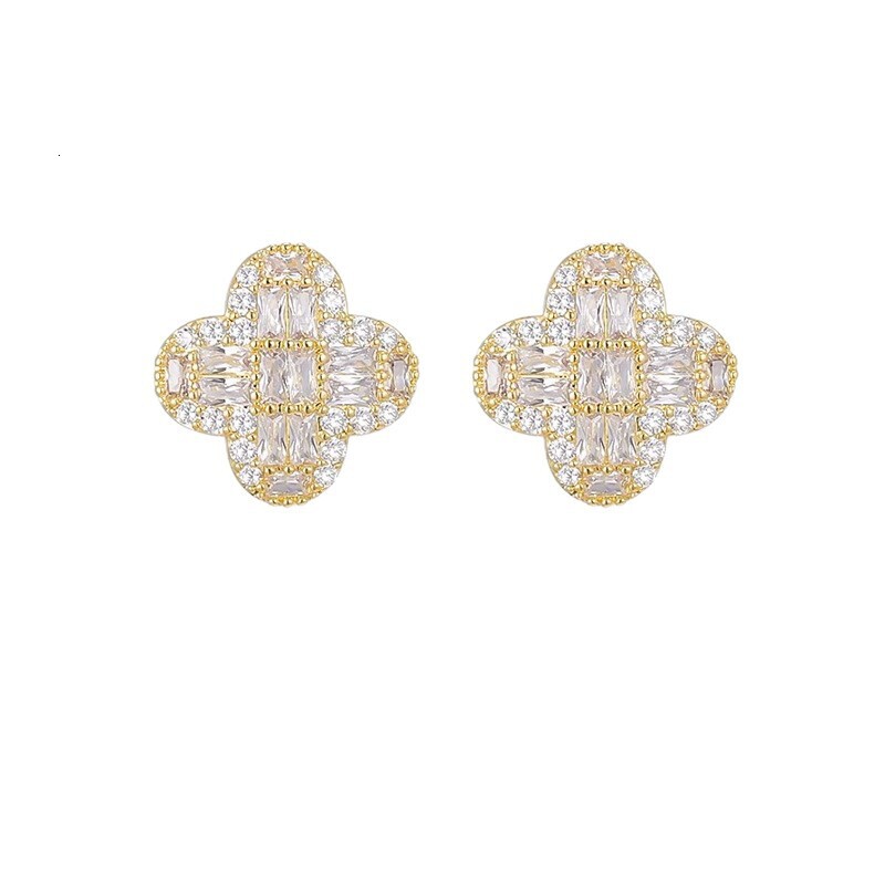Free Shipping Designer Luxury Jewelry Super Shiny All Zircon Clover Ear Clip Elegant Social High-end Women's Earrings Exquisite Accessories