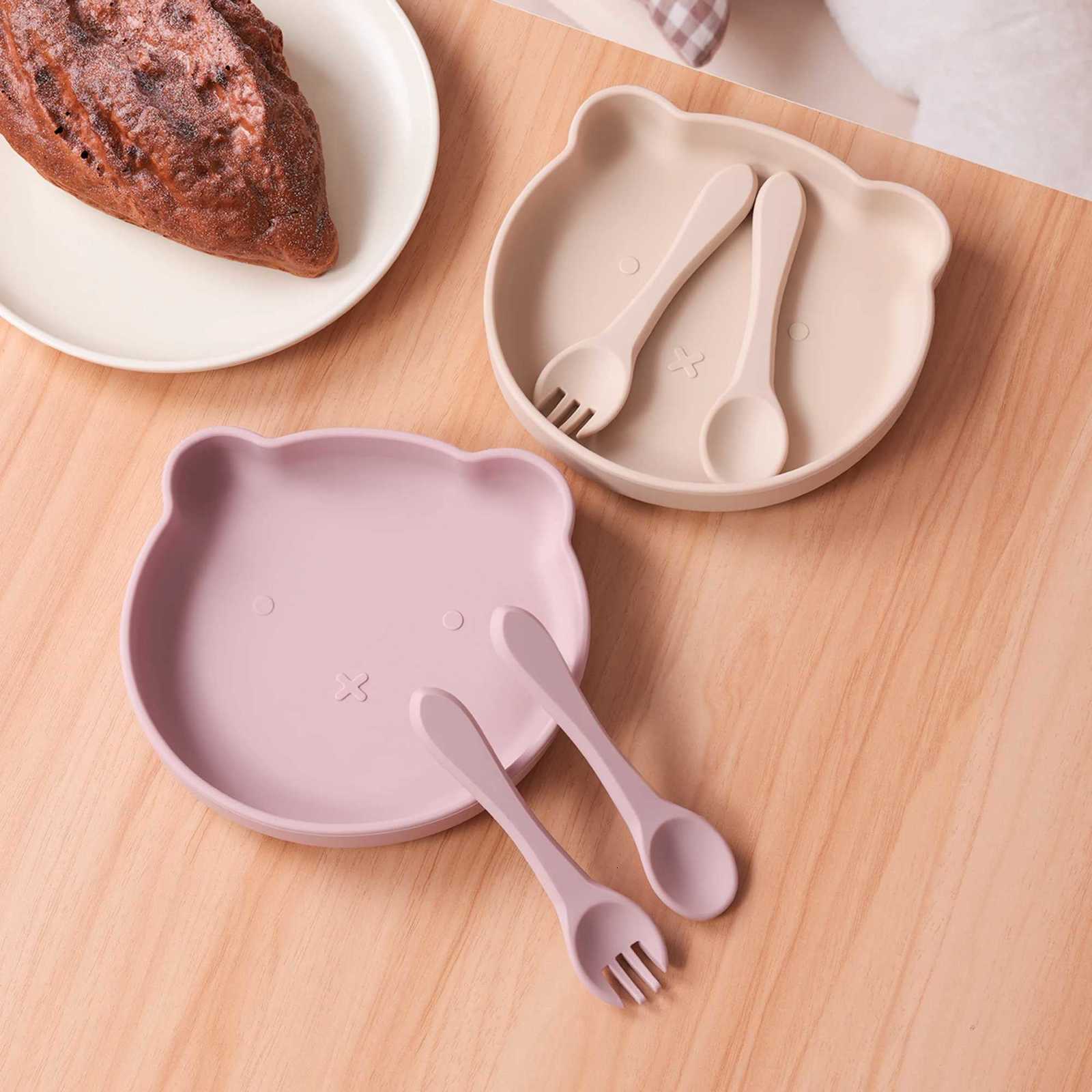 3PCS Color Kids Food Grade Silicone Dishes Plates Set Non-Slip Cartoon Bear Bowl Training Utensils BPA Free Baby Essentials X2508061