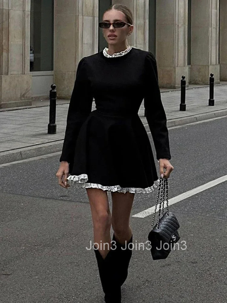 Splice Lace Mini Dress For Women High Waist Slim Elegant Dresses Femme Wedding Retro Temperament Dress Womens Clothes New