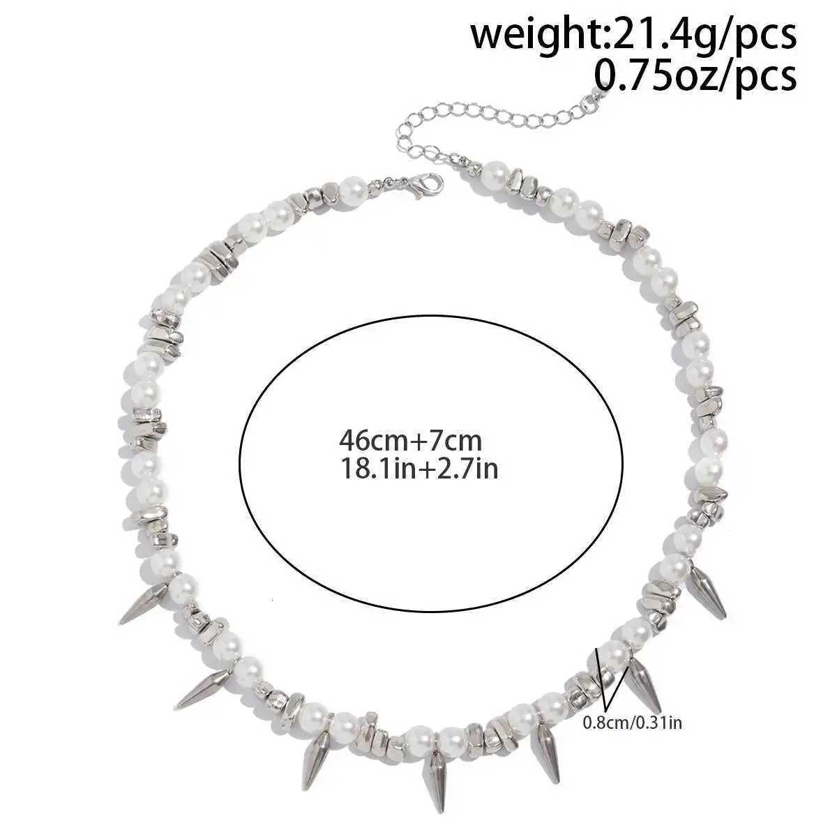 Ingemark Hip Hop Stainless Steel Imitation Pearl Chain Necklace for Men Trend 2025 Goth Rivet Pendant Choker Grunge Jewelry Gift Y250805