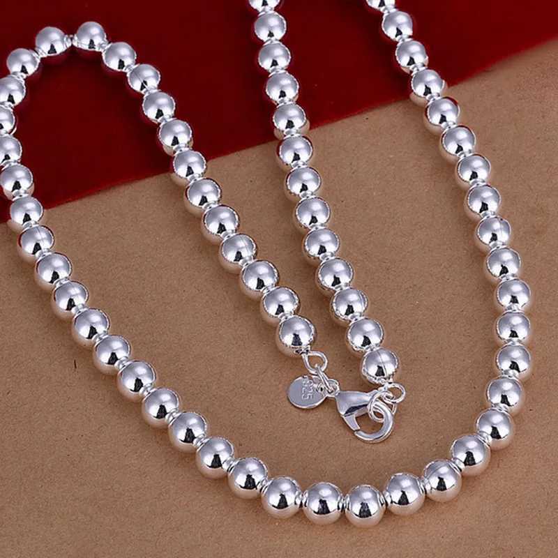 925 Sterling Silver 4MM/6MM/8MM/10MM Smooth Beads Ball Chain Necklace for Women Men Fashion Jewelry Y250805