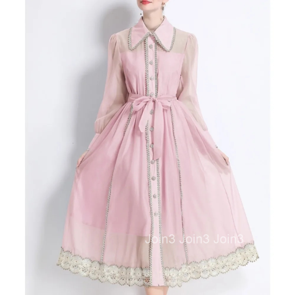 Vintage Elegant hollow out lace Dress Chic A-line Fashion Spring Long Sleeve Vestidos Women Dress