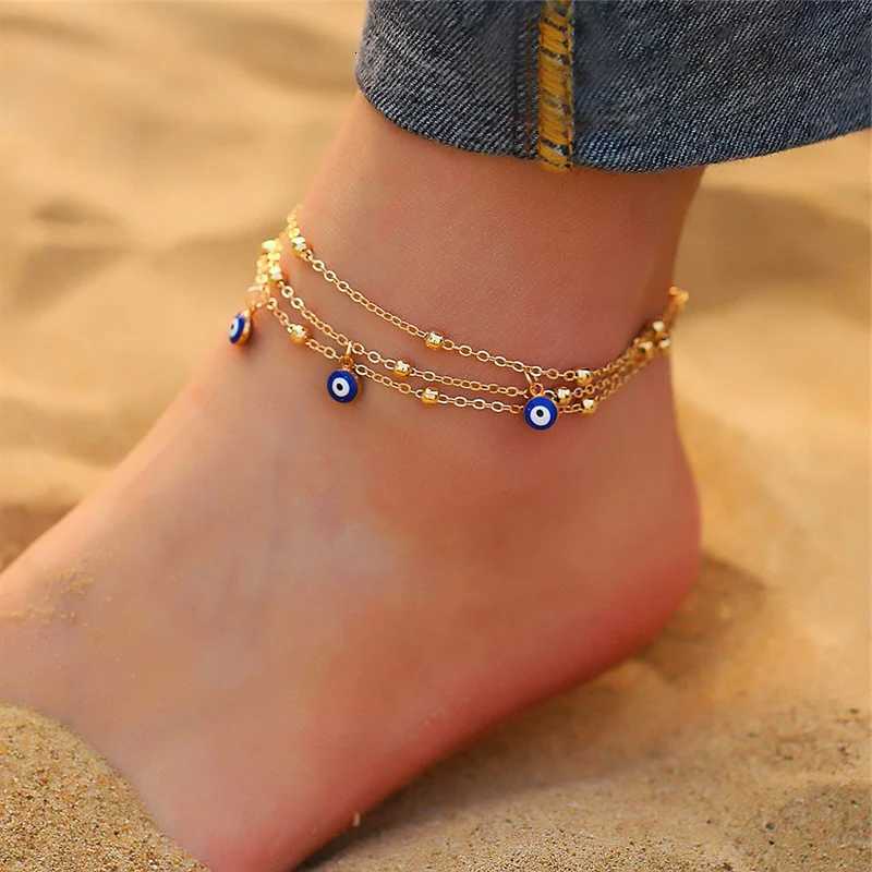 Aihua Bohemian Anklets s For Women Multiple Layers Turkish Eyes Ankle Barefoot Sandals Pulseras Foot Jewelry Y250805