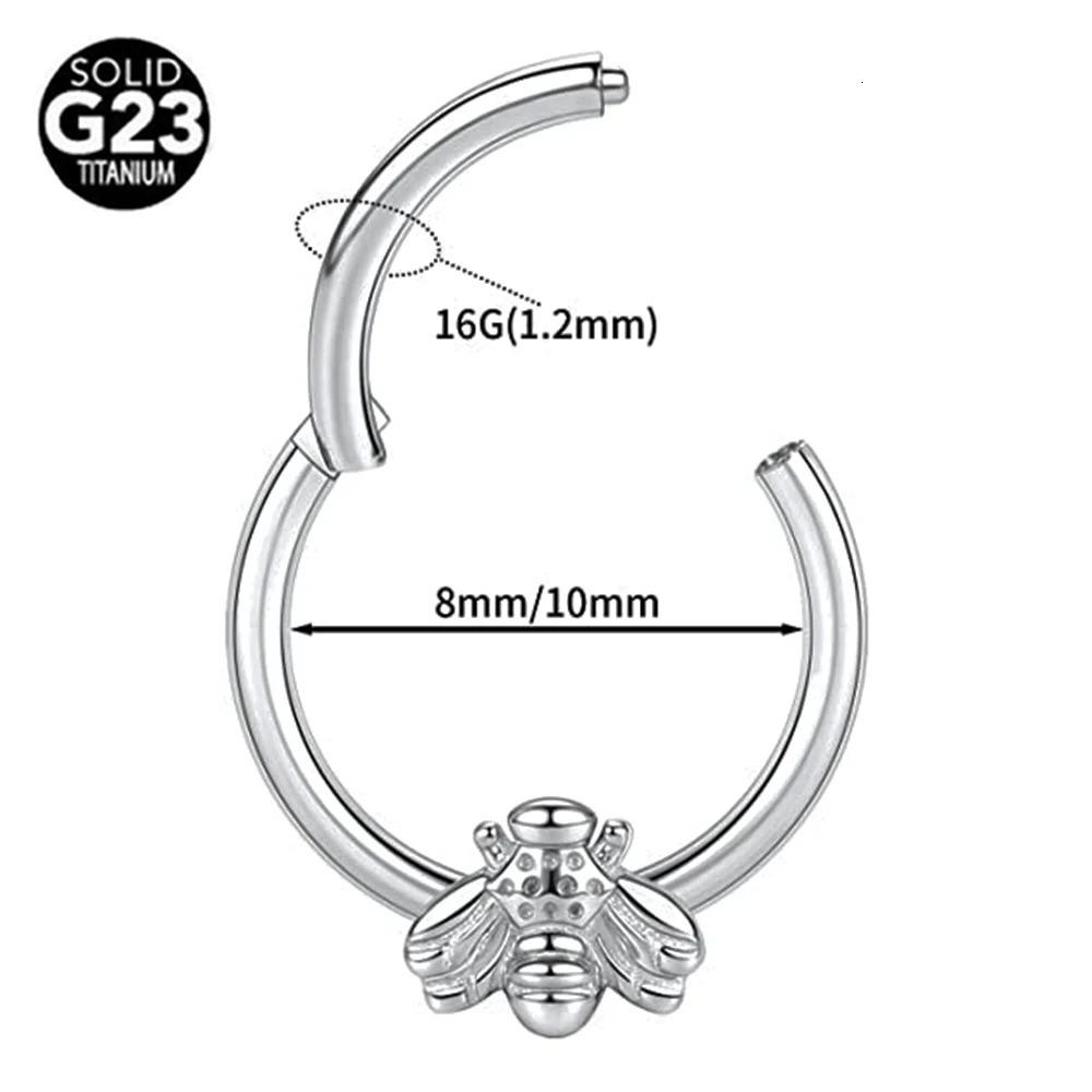 G23 Bee Septum Nose Ring Piercing Body Jewelry 16G Moon Segment Snake Clicker Helix Ear Cartilage Heart Daith Hoop 250805