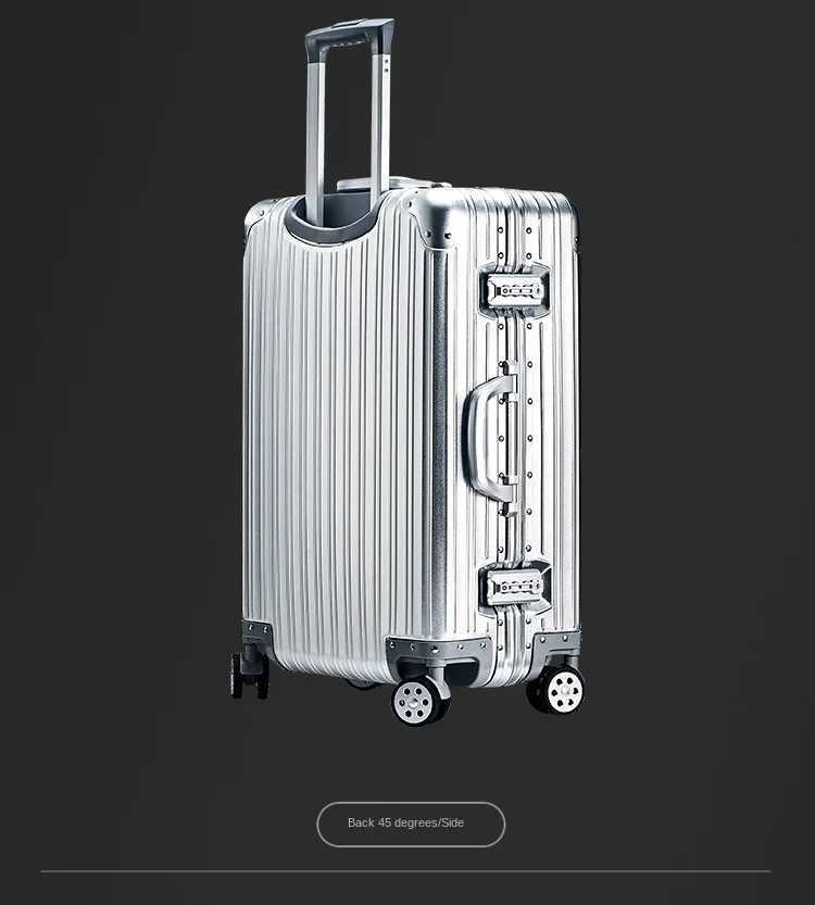 100% Aluminum Suitcase Metal Hard Travel Case Carry-on Luggage Universal Wheel 20/24/30 inch Cabin Suitcase Aluminum Frame W250805