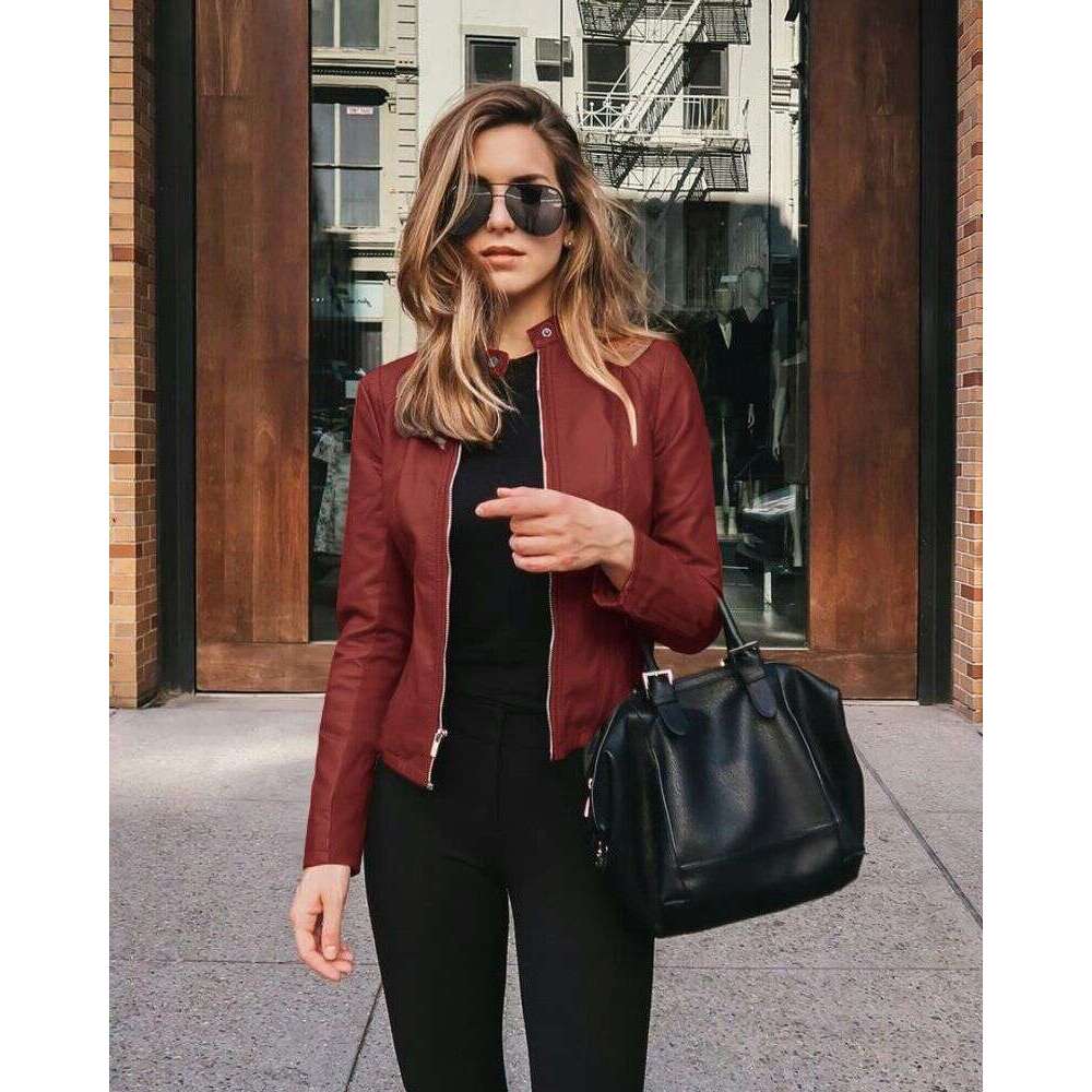 Women's fashion leather PU suit small jacket