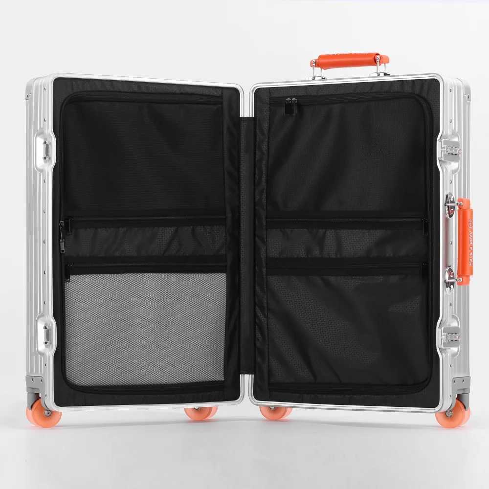 New All Aluminum-Magnesium Alloy Suitcase with Spinner Wheel TSA Lock Leather Handle 20/24/29 Travel Case Bag Rolling Luggage W250805