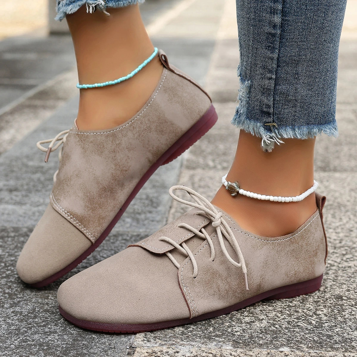 Woman Flats Shoes Loafers Fashion Casual Sports Sneakers Trend Womens Fashion Dress Shoes Lace Up Femme Zapatos 250731