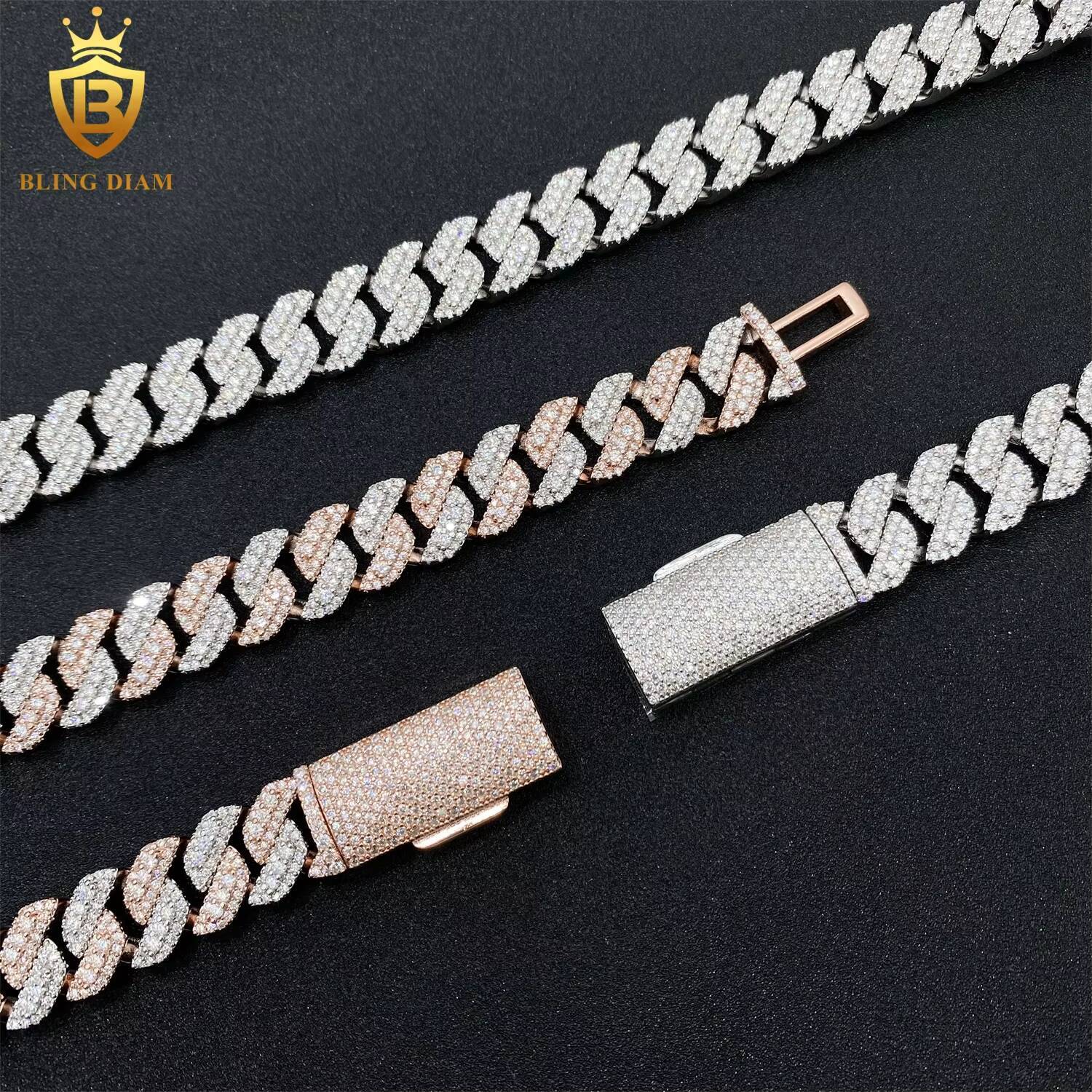 Custom 13mm Moissanite Cuban Chain Necklace Bracelet for Women VVS Diamond 925 Silver Hip Hop Ice Out Chain