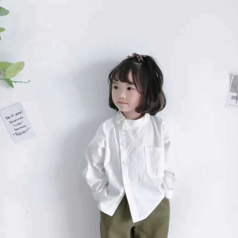 Spring and Autumn Childrens Solid Color Shirt Design Sense Boys Girls Top Side Collar Design Cotton and Linen Thin Shirt X250806