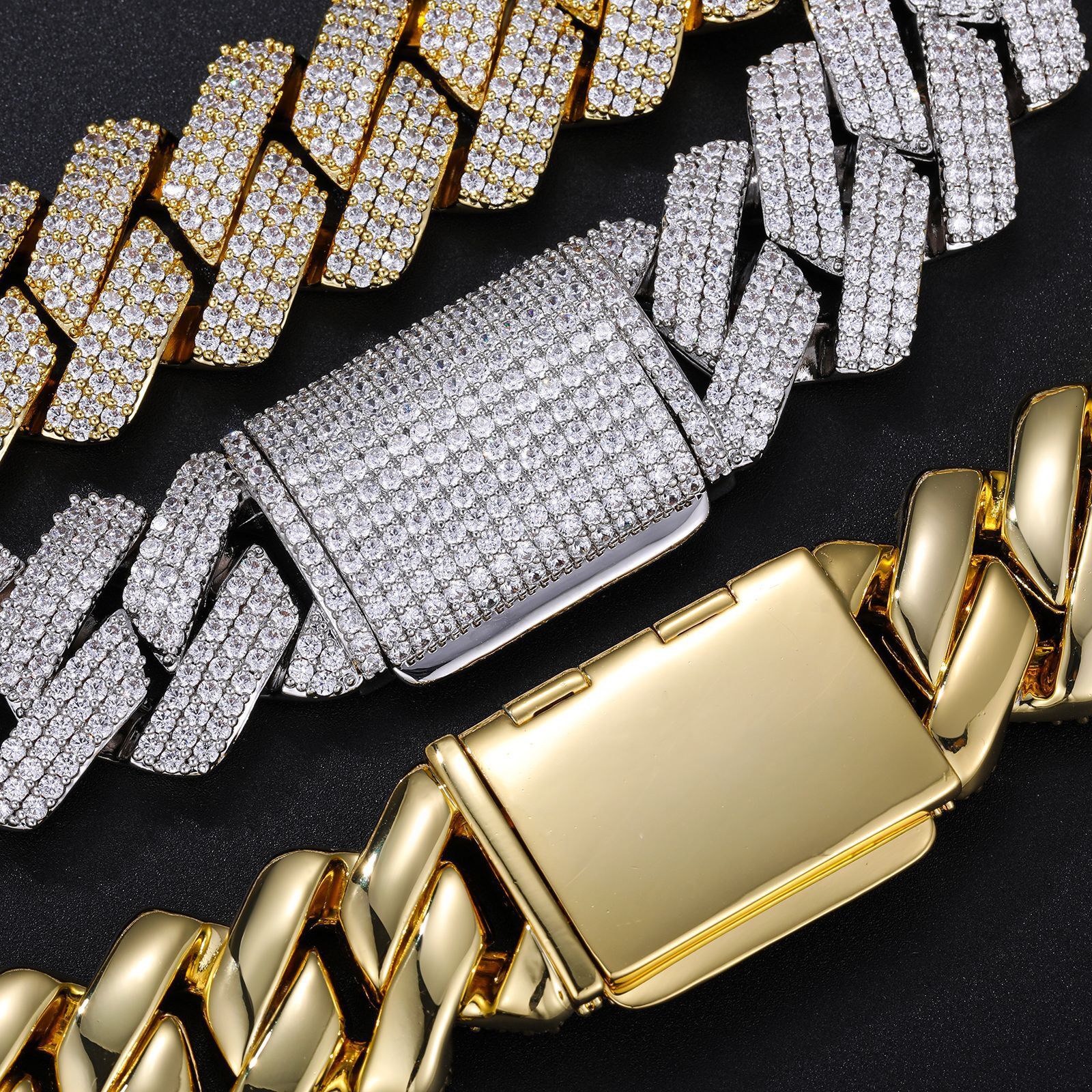 16mm Full Inlaid 3 Row Zirconia Rhombus Cuban Chain Women Hip Hop Singer Street Accessories Necklace for Men