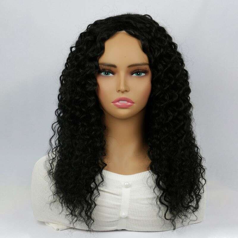 Women's Long Curly Hair Synthetic Fiber Black Human Hair Full Head Cover Daily Wear