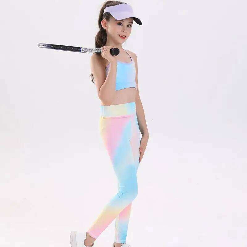 2pc Children Yoga Tracksuit Set Print Sport Tank Top Leggings Girls' Quick-Dry Training Kit Spring Summer New Girls Fiess Wear