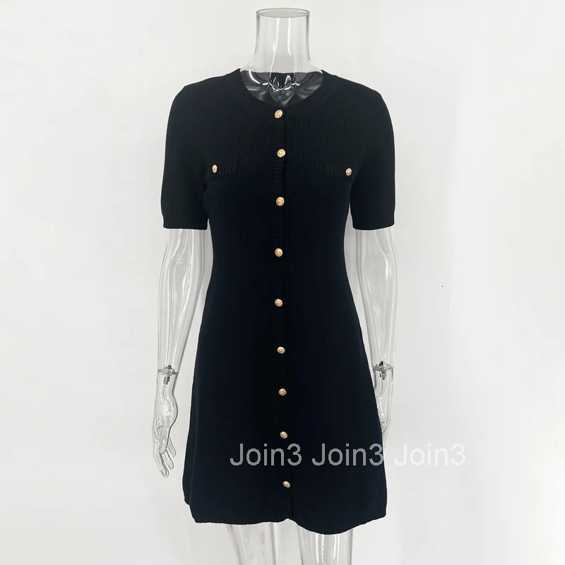 Elegant White Knitted Mini Dress Women Sexy Slim Fit Ribbed Knit Dress Metal Button Short Sleeve Holiday Party Mini Dress