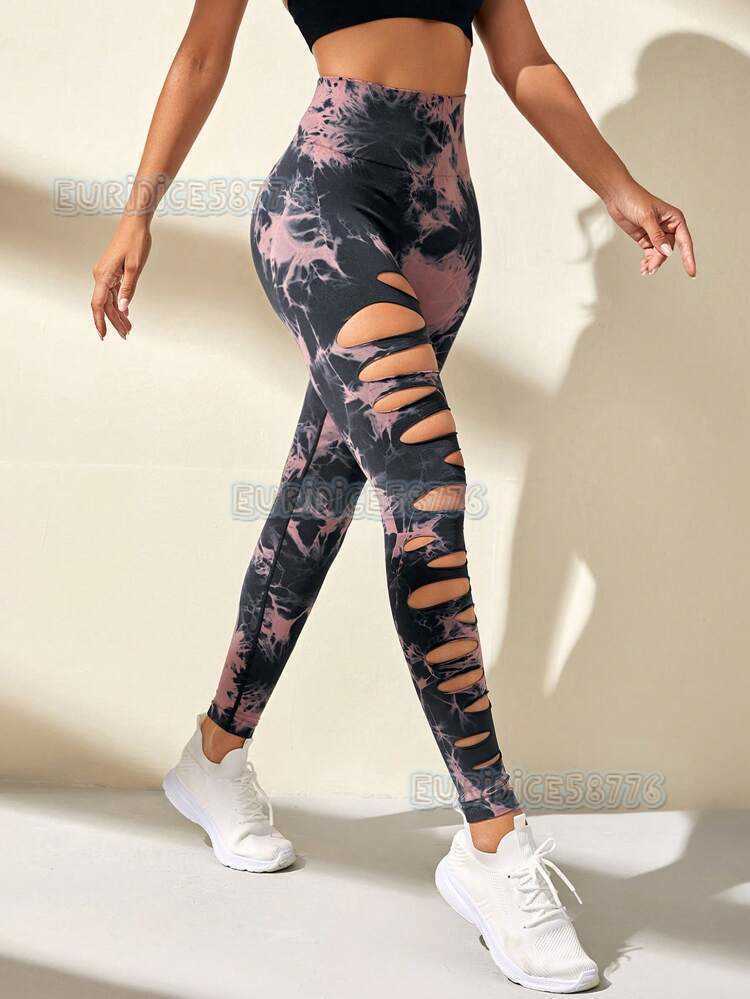 Hollow Tie-dye Yoga Pants High-waist Butt-lifting Fitness Pants Running Pants Yoga Wear Womens Long Pants H250806