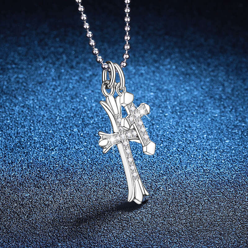 Iced Out VVS Pendant Hip-Hop Korean Style Cross Clavicle Chain D Color Moissanite Necklace