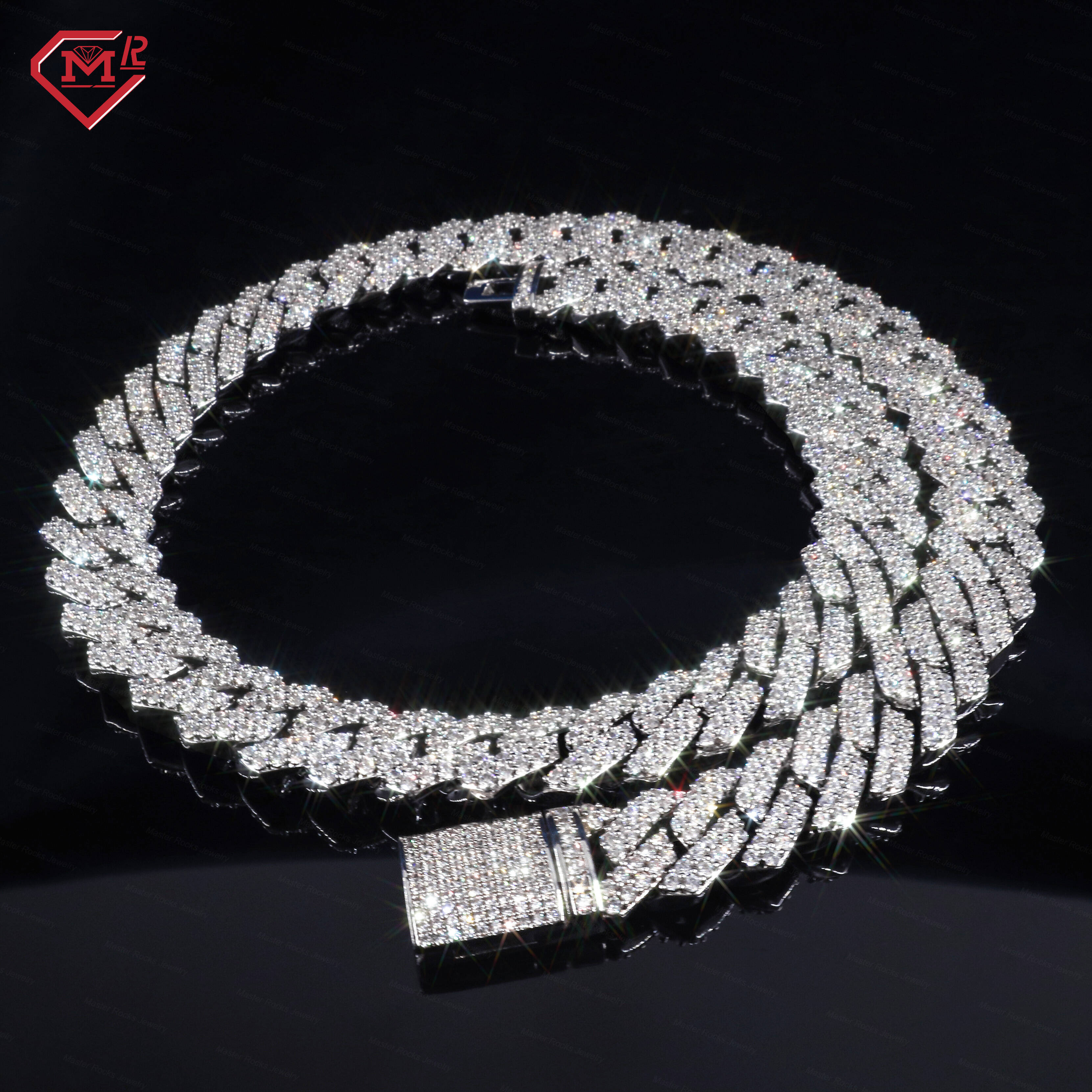 15MM VVS Diamond Moissanite Cuban Chain Hip Hop 925 Sterling Silver Iced Out Moissanite Cuban Link Chain