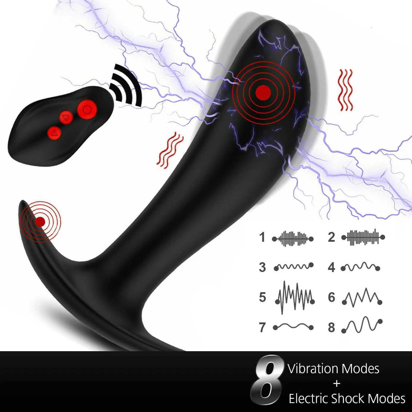 Butt Plug Electric Shock Anal Plug Vibrator 8 Frequency Prostate Massager Sex Toys for Men Women Wireless Remote Control Silicone XJ250806