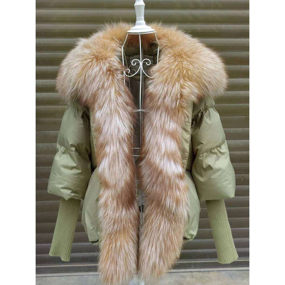 New Winter Jacket White Duck Down Coat With Knit Sleeve Fashion Women Coats Super Large Real Fur Collar 250806