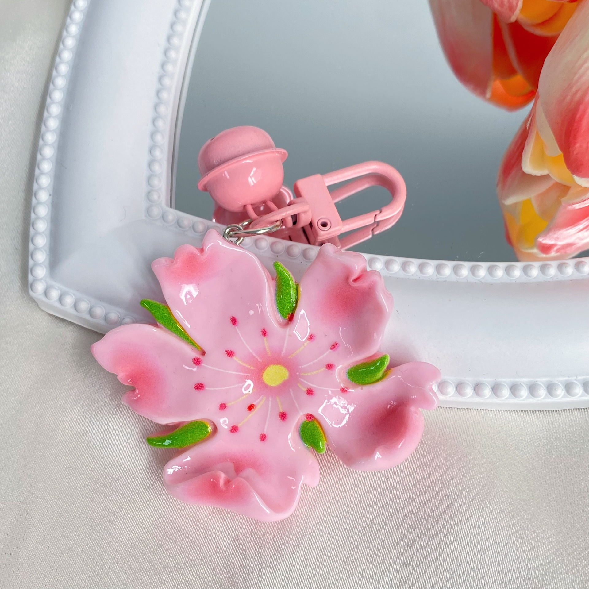Peach blossoms bloom with bells keychains cute floral pendants girlish hearts backpacks accessories gifts for girlfriends and accessories a wide range