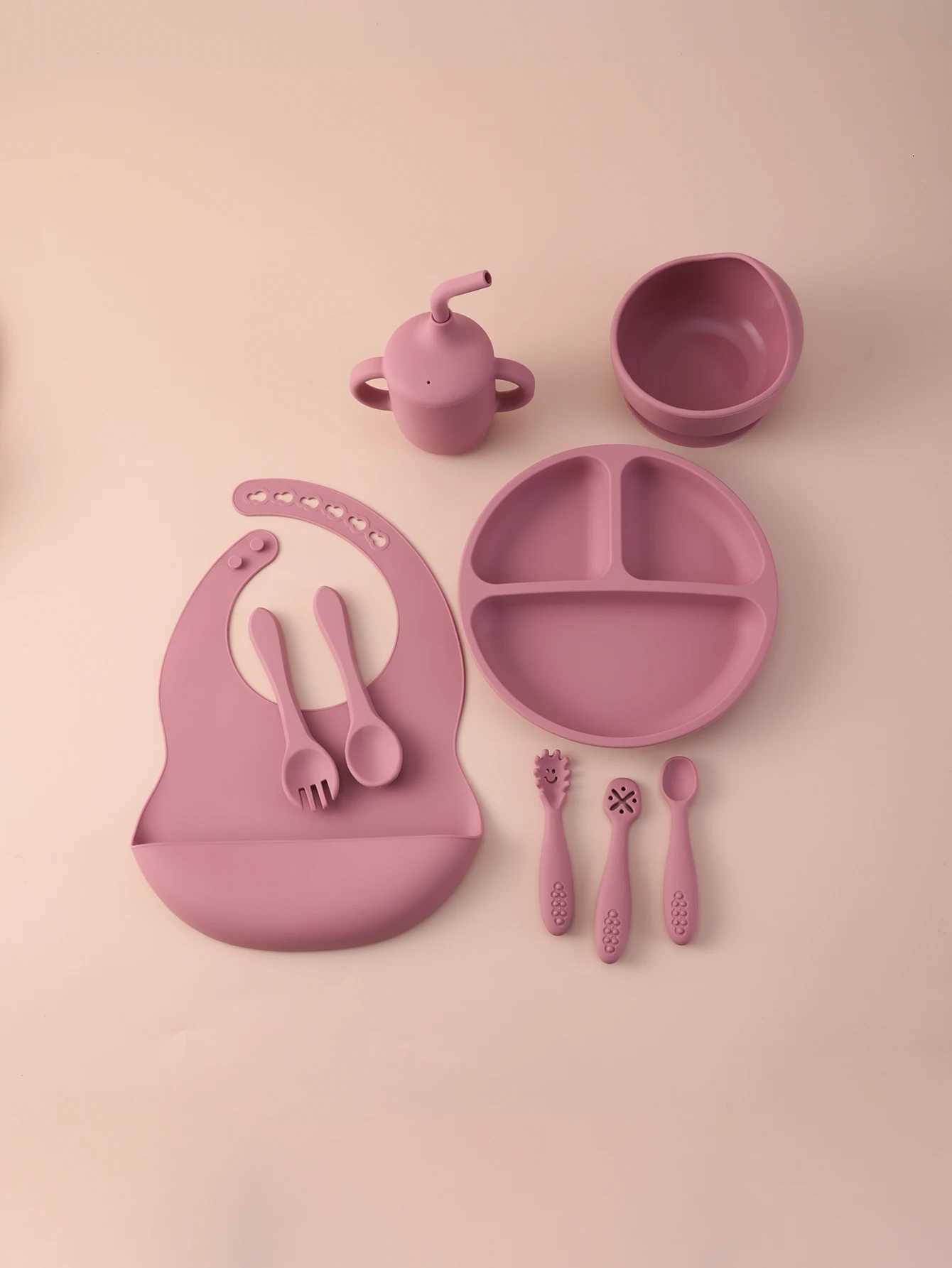 9PCS Silicone Baby Feeding Set Suction Plates Bowl Bib Sippy Cup BPA Free Toddler Self Weaning Essentials Tableware X250806