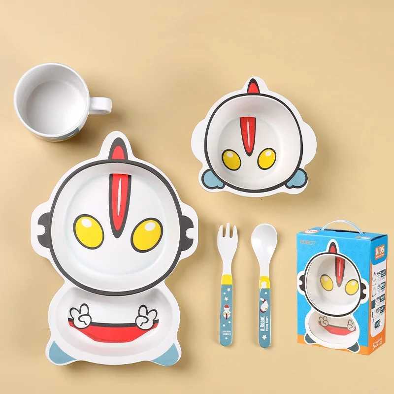 Cartoon Dinosaur Baby Feeding Plate Children Bamboo Fiber Tableware Tray Dish Bowl Fork Spoon Cup Food Training Dinnerware Set X250806