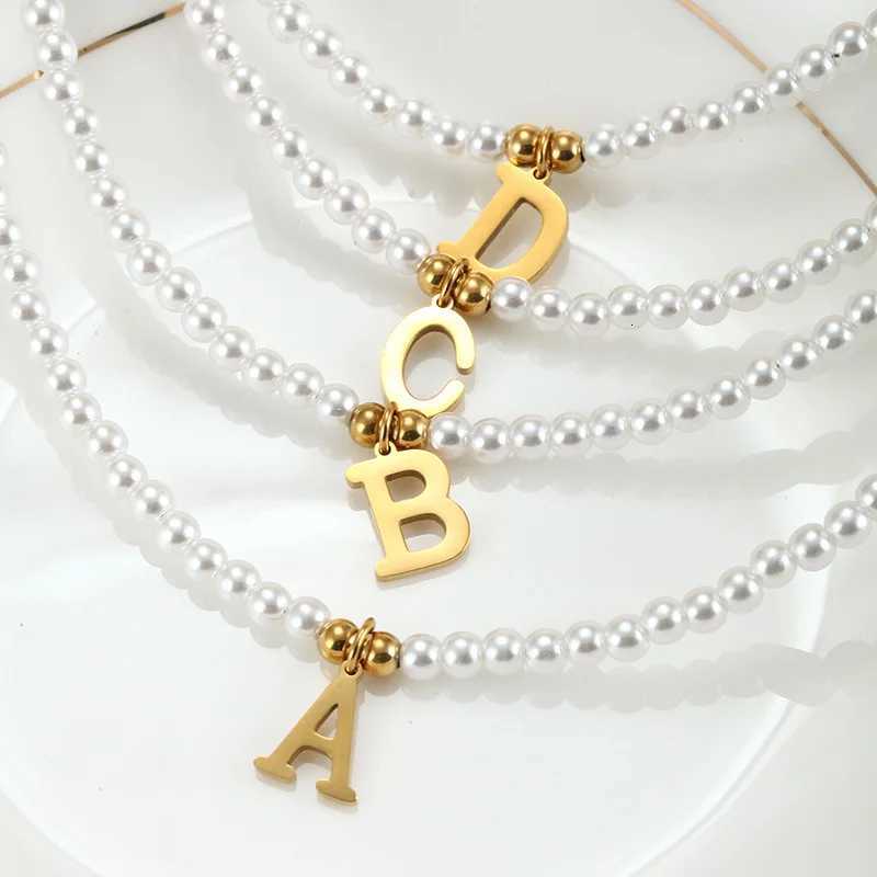 Stainless Steel Initial Pendant Necklace DIY Name Simulated Pearls Bead Necklaces for Women Pearl Womans Choker Jewelry Y250805