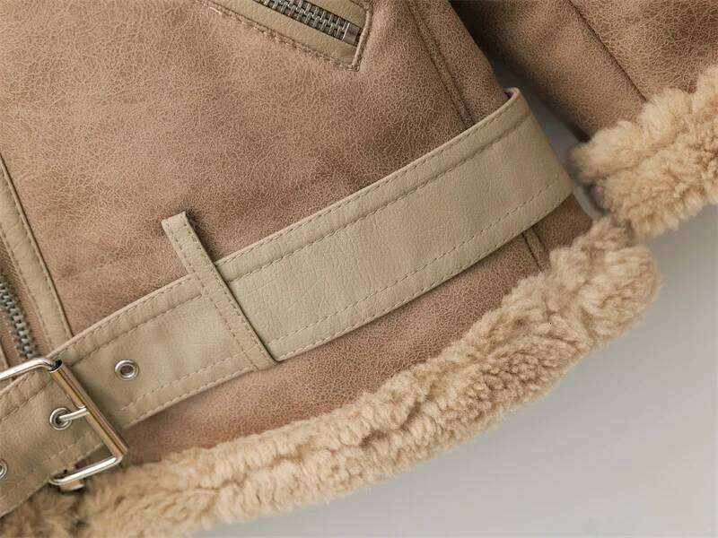 new European and American women's long sleeve standing collar double-sided jacket fur one thick warm coat