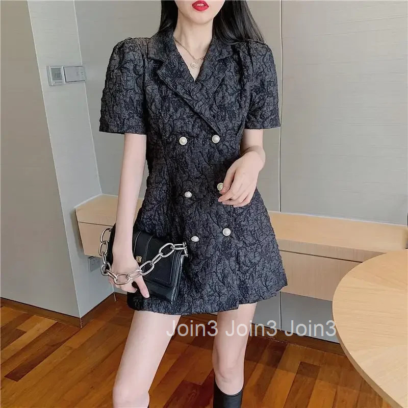 Summer Hot Sale Of The Season White French Style Suit Dress Slimming Short Sleeve Bubble Sleeve Waist Cinched Womens Dress Eleg