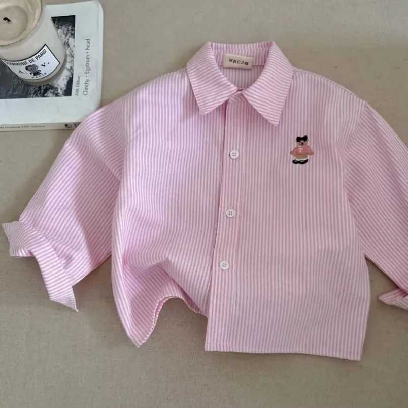 New Childrens Shirt Cartoon Boys Girls Long Sleeve Blouses Shirts Korean Childrens Clothing Spring Pink Blue White Blouse X250806