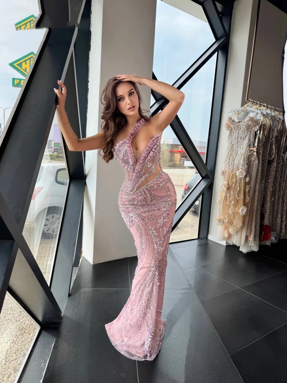 Exquisite Evening Dresses For Women One Shoulder Sleeveless Gown Sequins Crystal Floor Length Dress Party Customized Dress