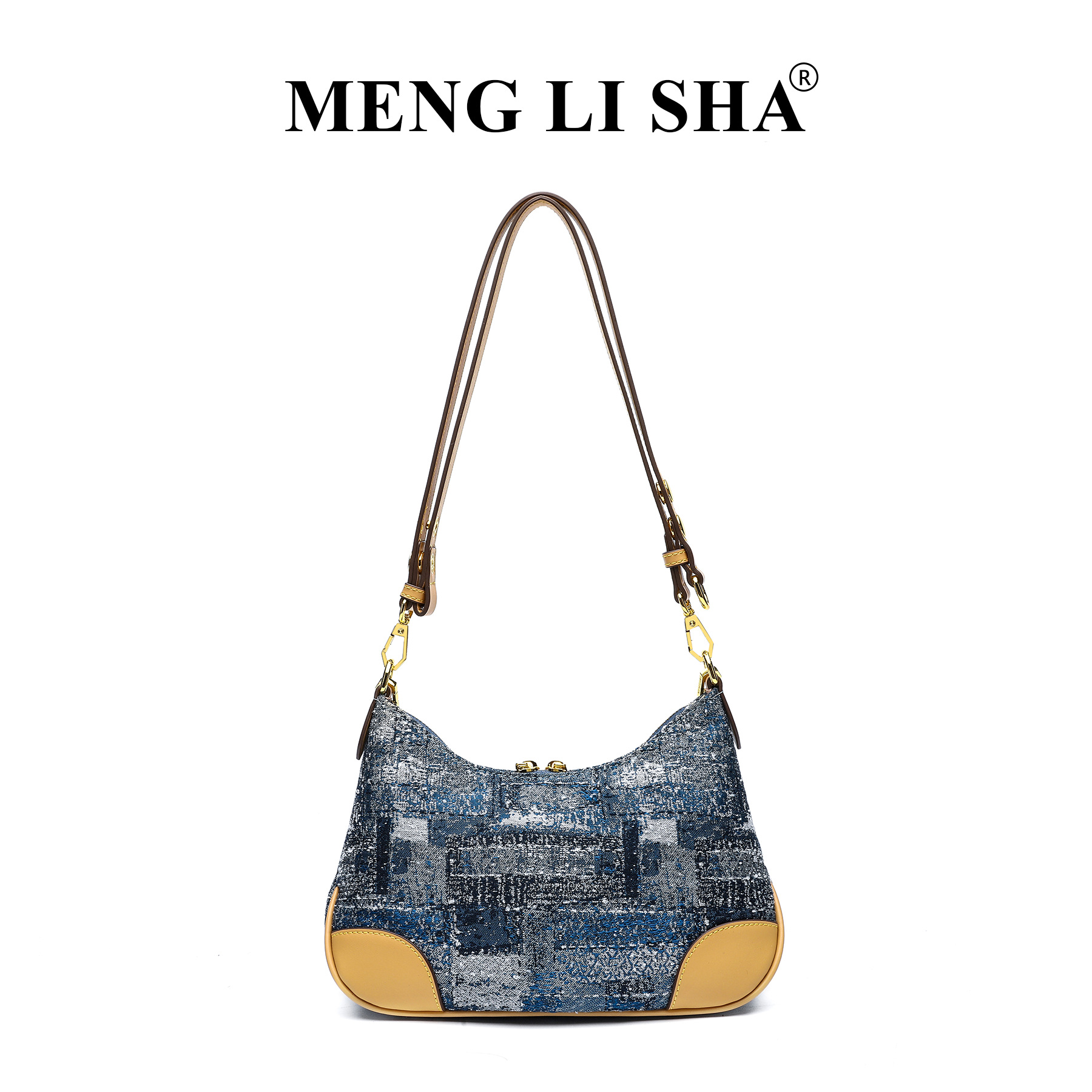 MENG LI SHA Women's 2025 New European and American Retro Denim Single - shoulder Underarm Ox - horn Bag Versatile Commuting - friendly Large - ca