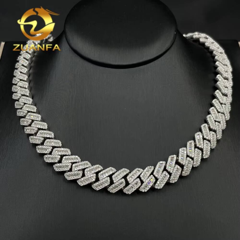 High Quality Hip Hop Jewelry Box Clasp S925 12mm Iced Out Hip Hop VVS Baguette Moissanite Diamond Miami Cuban Link for Men