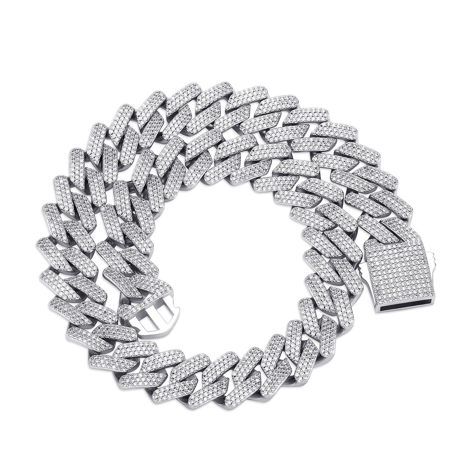 Hip Hop 18-20MM Dia Cuban Chain Men's Bracelet Jewelry Full Zircon Necklace