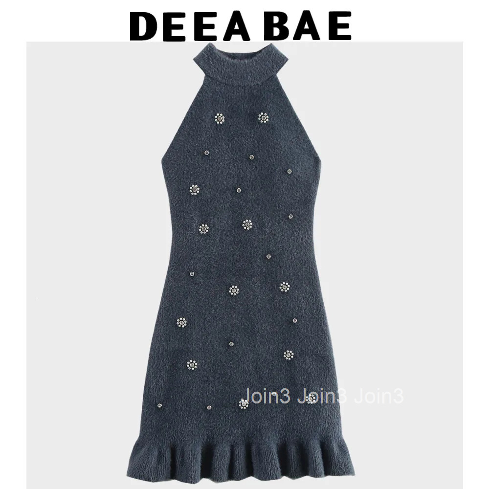 DEEABAE European Style Winter New High-end String Bead Decoration Artificial Fur Effect Hanging Neck Collar Dress