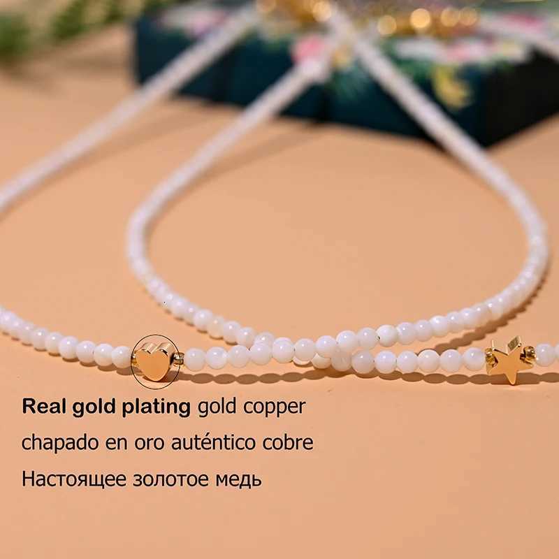 Moon Girl Natural Shell Beads Heart Choker Fashion Stainless Steel Necklace for Women Copper Star Collares Para Mujer Y250805