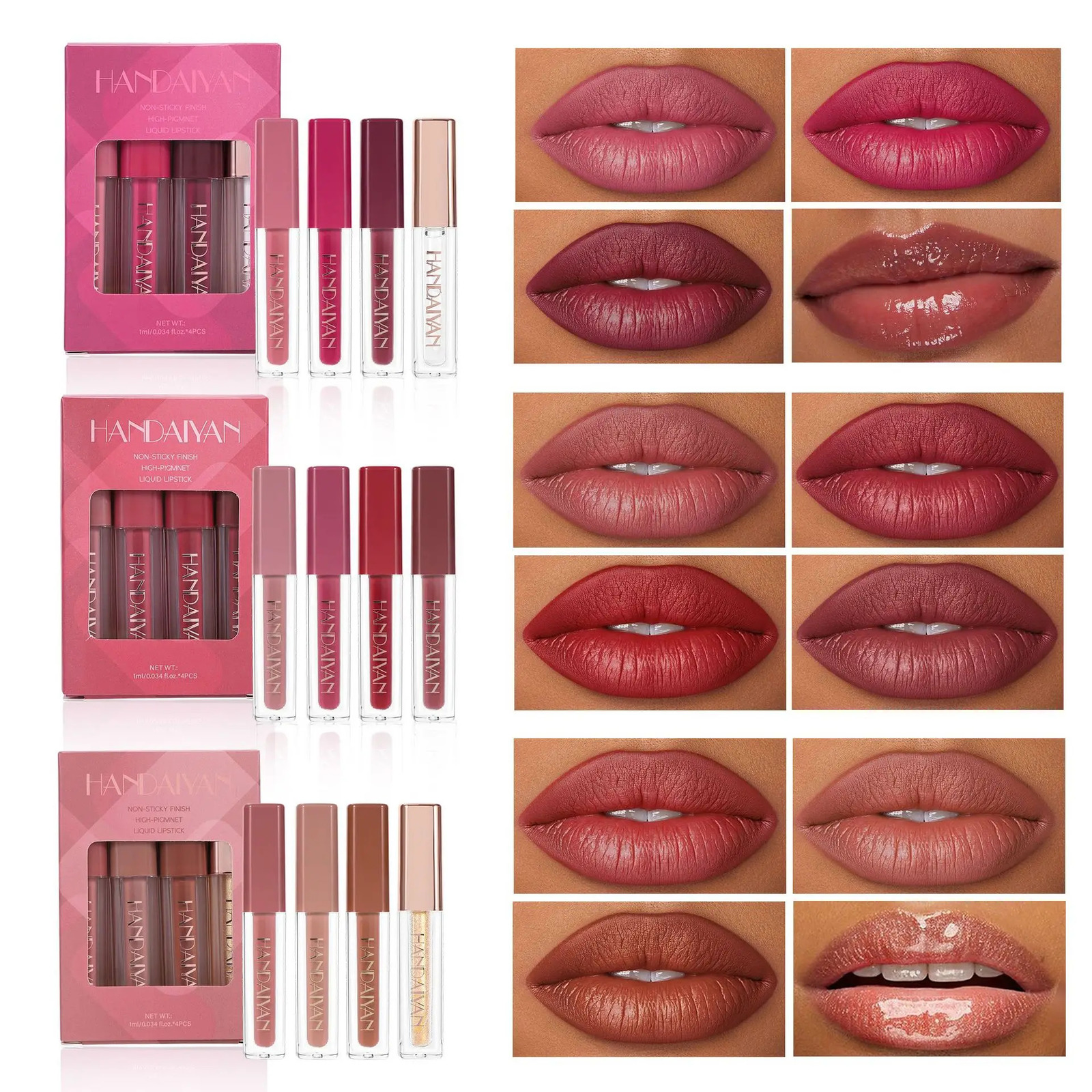 Nude Lip Gloss Set 4 Piece Matte Velvet Lipstick Pearlescent Easy To Color Waterproof Liquid Lipstick Kit Non Stick Cup Lip Tint 250805