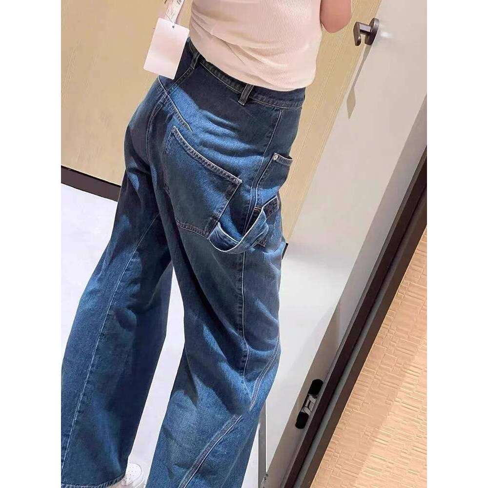 Blue Asymmetric Denim Pants 2025 New Women's Jeans Loose And Comfortable Trendy Ladies Trousers 250806