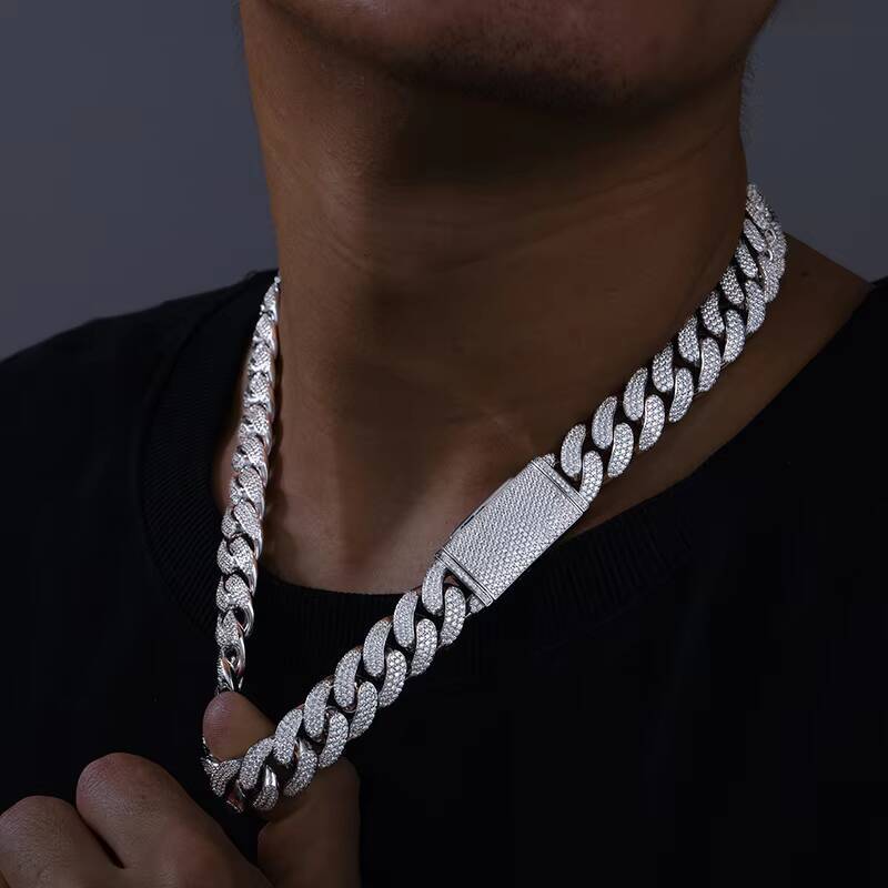 Hot Selling Men Hip Hop Jewelry Bling 15mm Sterling Silver VVS Moissanite Iced Out Cuban Link Chain Necklace With Certificate